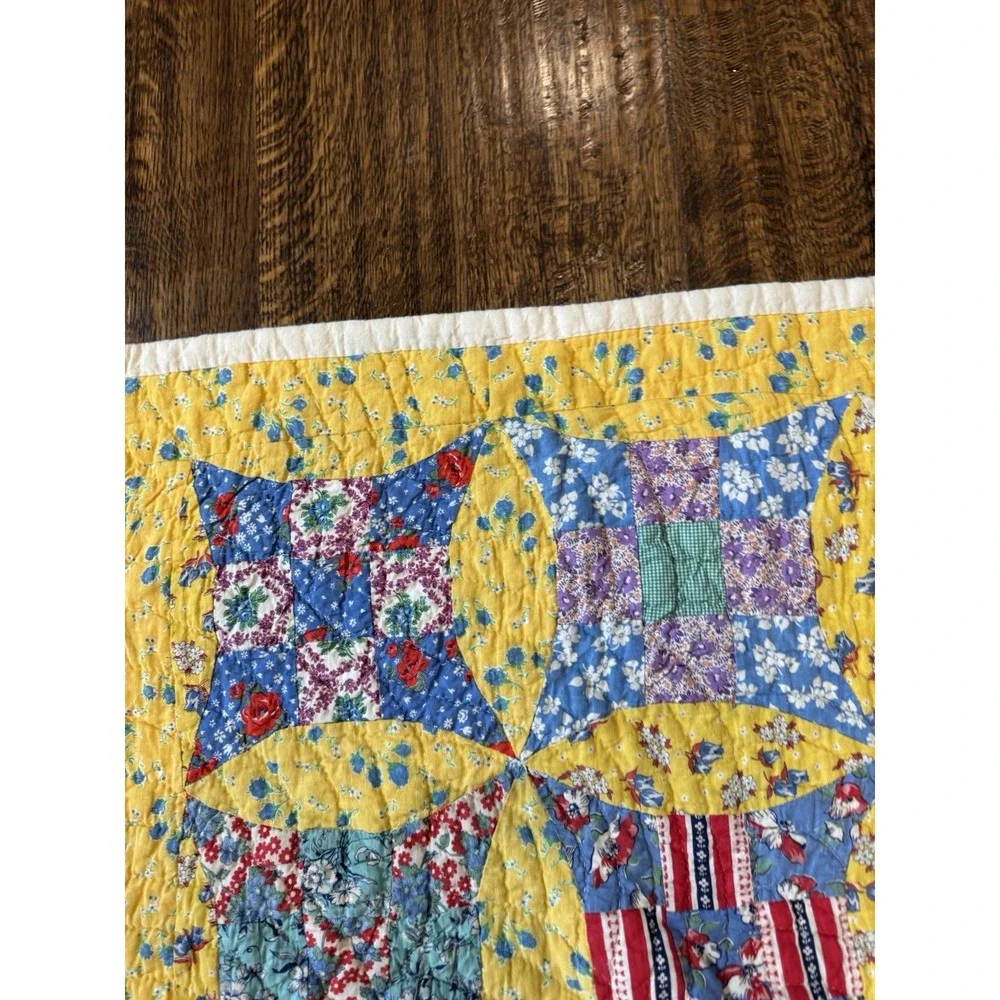 Vintage Handmade Patchwork Quilt Rob Peter to Pay Paul Twin 80x61 Hand Quilted